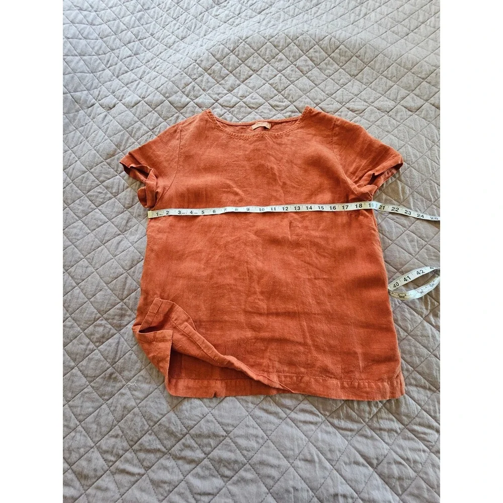 Menique Linen Burnt Orange Short Sleeve Lightweight Boho Cottagecore sz S - Picture 3 of 8